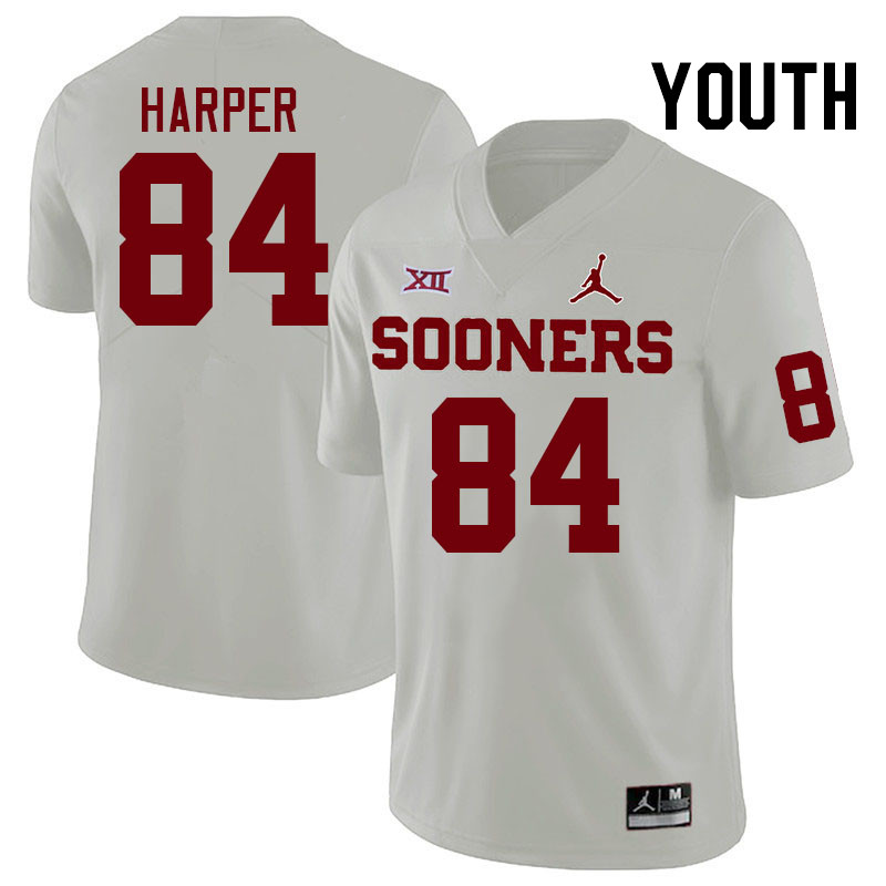 Youth #84 Brandon Harper Oklahoma Sooners College Football Jerseys Stitched Sale-White - Click Image to Close